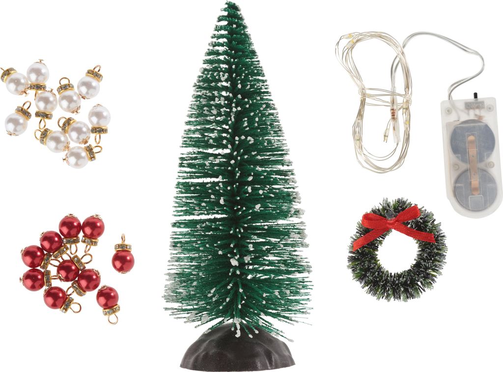 HobbyFun Wichtelset Beleuchteter Weihnachtsbaum Tannenkranz 20 cm 15 cm Deko Weihnachten