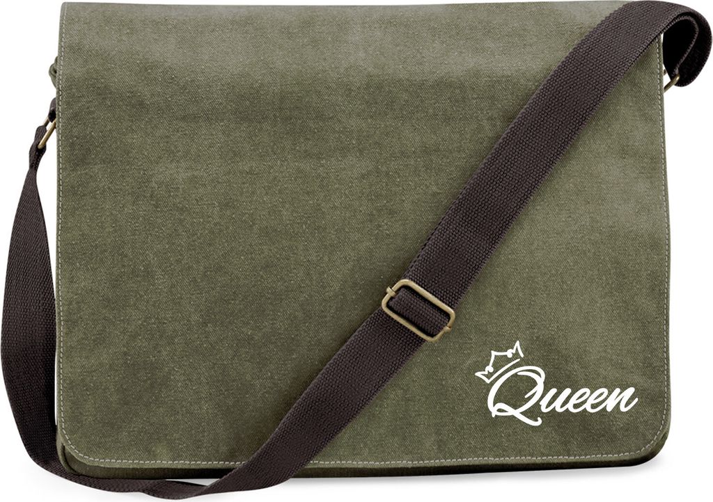 Huuraa Umhängetasche Queen Krone 14 Liter Military Green Canvas Laptoptasche Geschenkidee