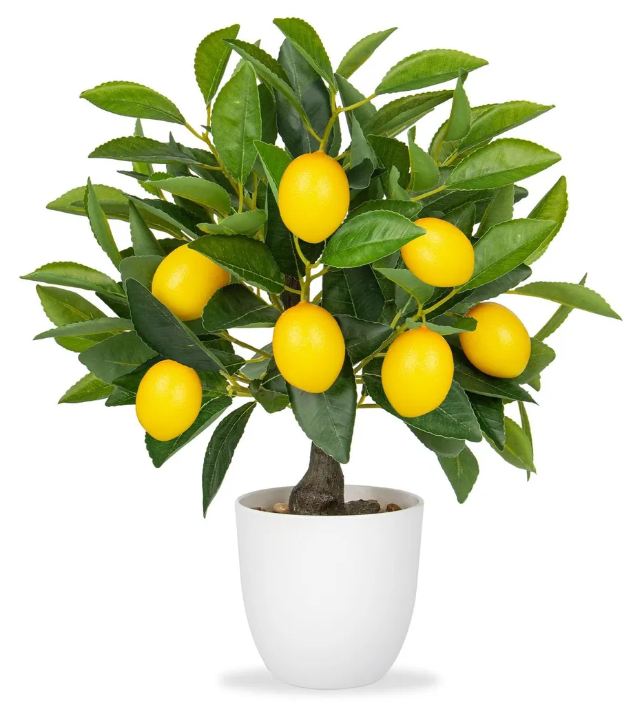 Citronnier artificiel ultra réaliste 40cm - Branche et citron en pot
