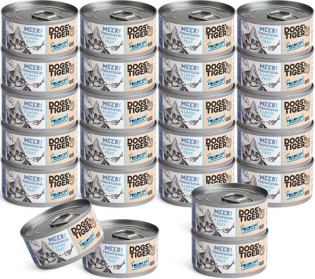 Dogs’n Tiger Adult Premium Katzenfutter, Meer, Nassfutter, Getreidefrei, Thunfisch & Lachs, 24x 70g