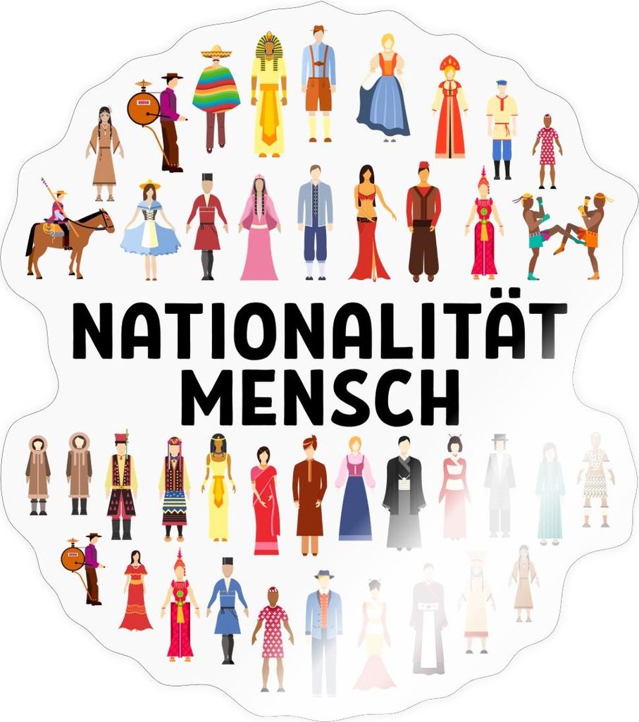 Spreadshirt Nationalität Mensch Statement Menschenrechte Sticker Aufkleber, 10 x 10 cm, Transparent glänzend