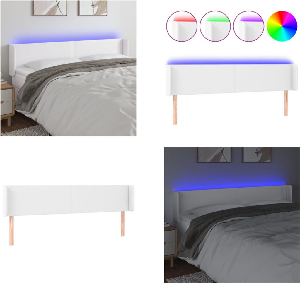 vidaXL LED Kopfteil Weiß 183x16x78/88 cm Kunstleder - LED Produktbild 