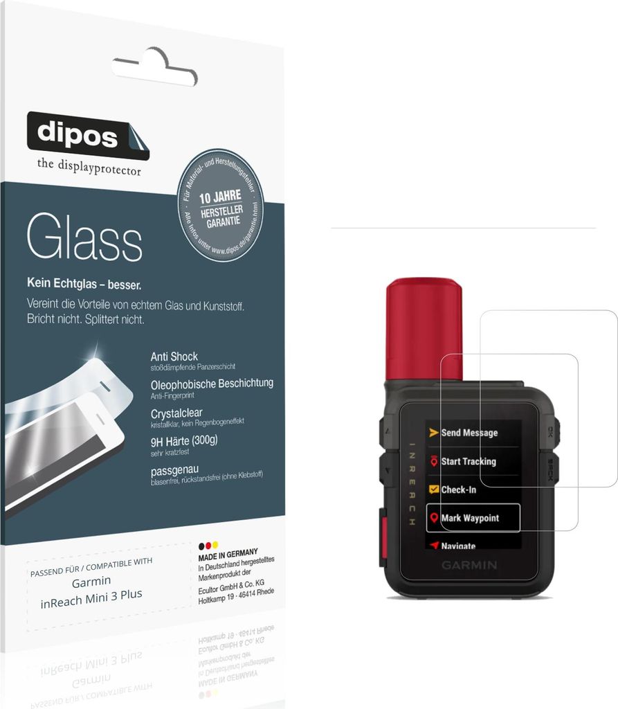 2x Schutzfolie für Garmin inReach Mini 3 Plus - Anti-Shock 9H Folie dipos Glass Kunststoffglas