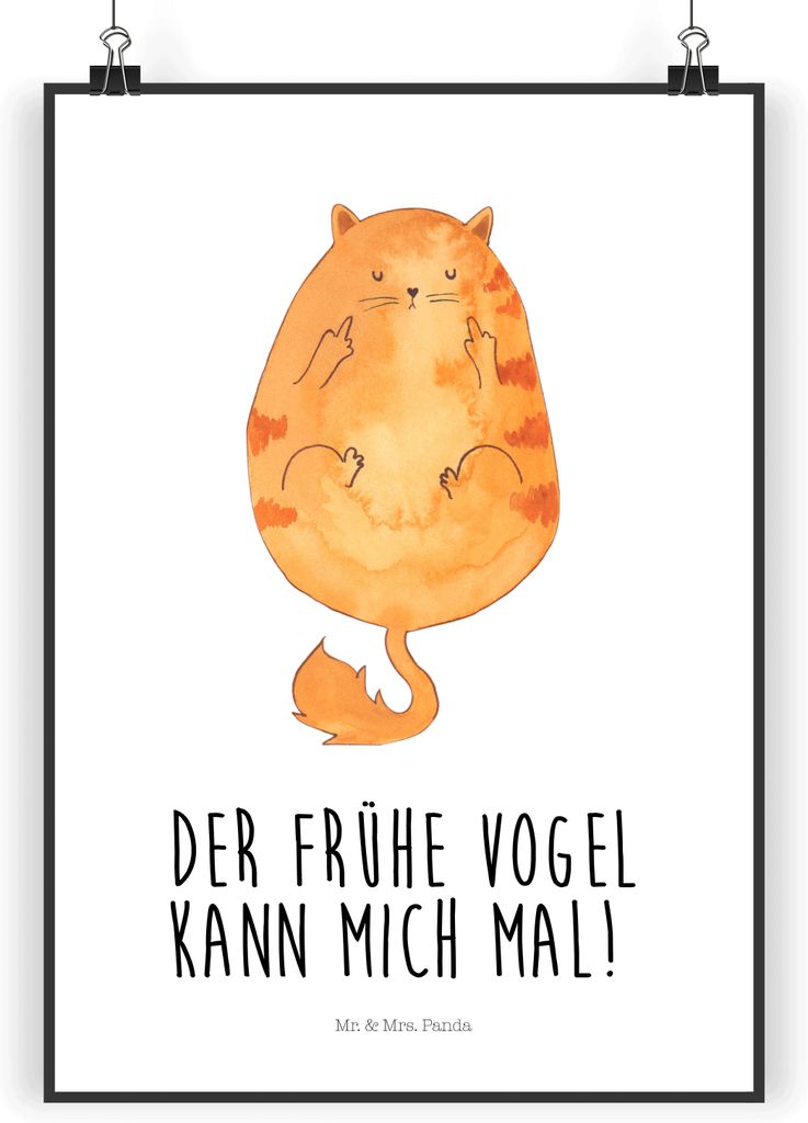 Mr. & Mrs. Panda Bild Katze Frühaufsteher DIN A3 - Weiß - Geschenk, Genervt, Designposter, drucke, Kunstdruck, Verschlafen, Katzen, Wandbild, Kaf...