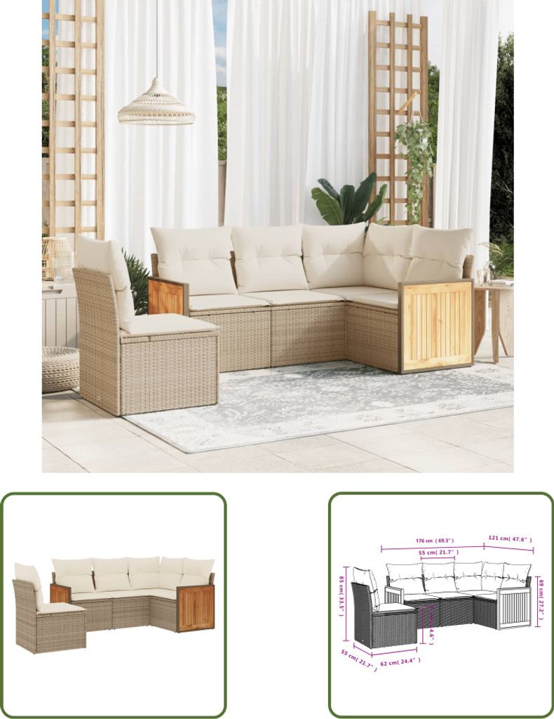 The Living Store 5-tlg. Garten-Sofagarnitur mit Kissen Beige Poly Rattan