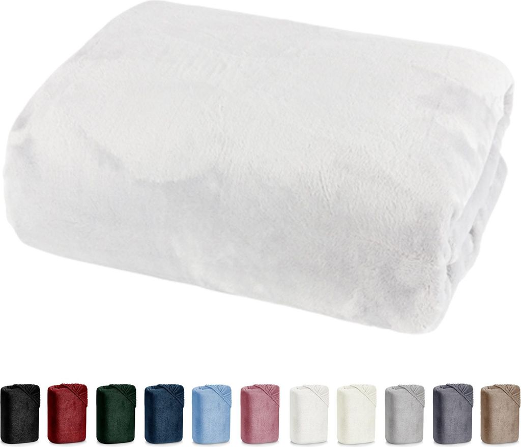 heimtexland Luxus Spannbettlaken Cashmere Touch Soft Spannbetttuch Nicky Plüsch Teddy Typ585 Weiß 100 cm x 200 cm