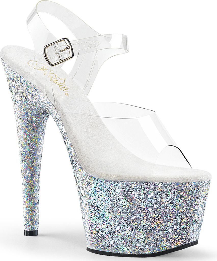 ADORE-708LG Damen Sandale von Pleaser, Transparent Silber , Produktbild 