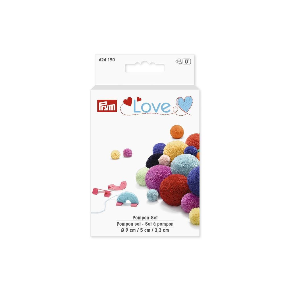 Pompon Set „Prym Love “, mint, 3 Größen: 3,3 / 5 / 9 cm, farbig sortiert