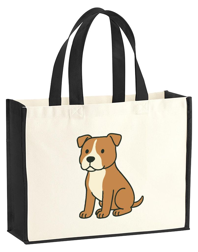 Huuraa Jutetasche American Pit Bull Terrier Comic Pitty 21 Liter Black Jute und Baumwolle Einkaufstasche Geschenkidee