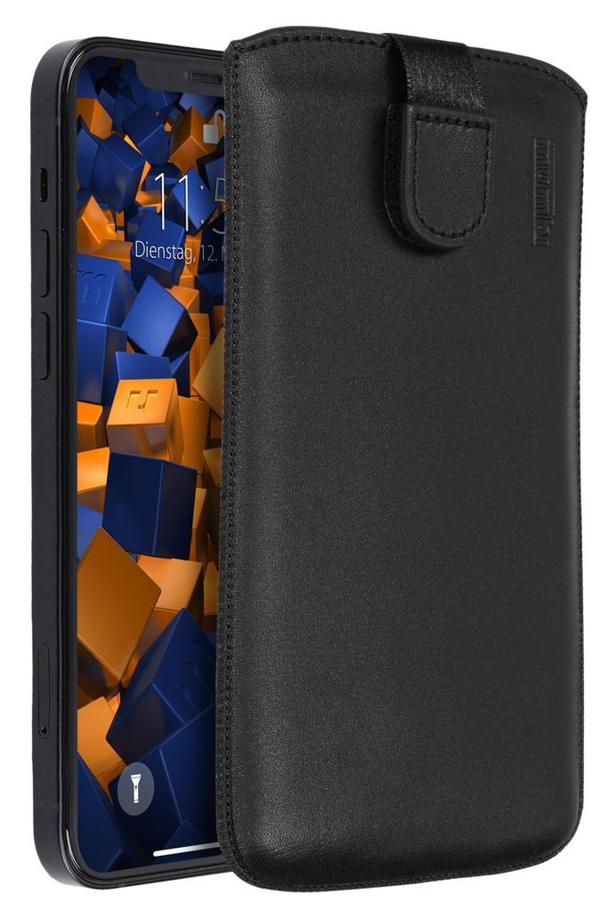 mumbi_31772 Echt Leder Flip Case kompatibel mit iPhone 12 Hülle Leder Tasche Case Wallet schwarz