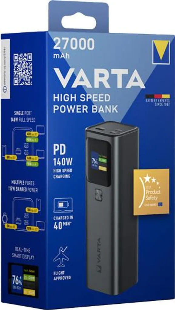 Plus de Panne de Batterie : VARTA 27000 mAh Chargeur Rapide 140W USB-C PD