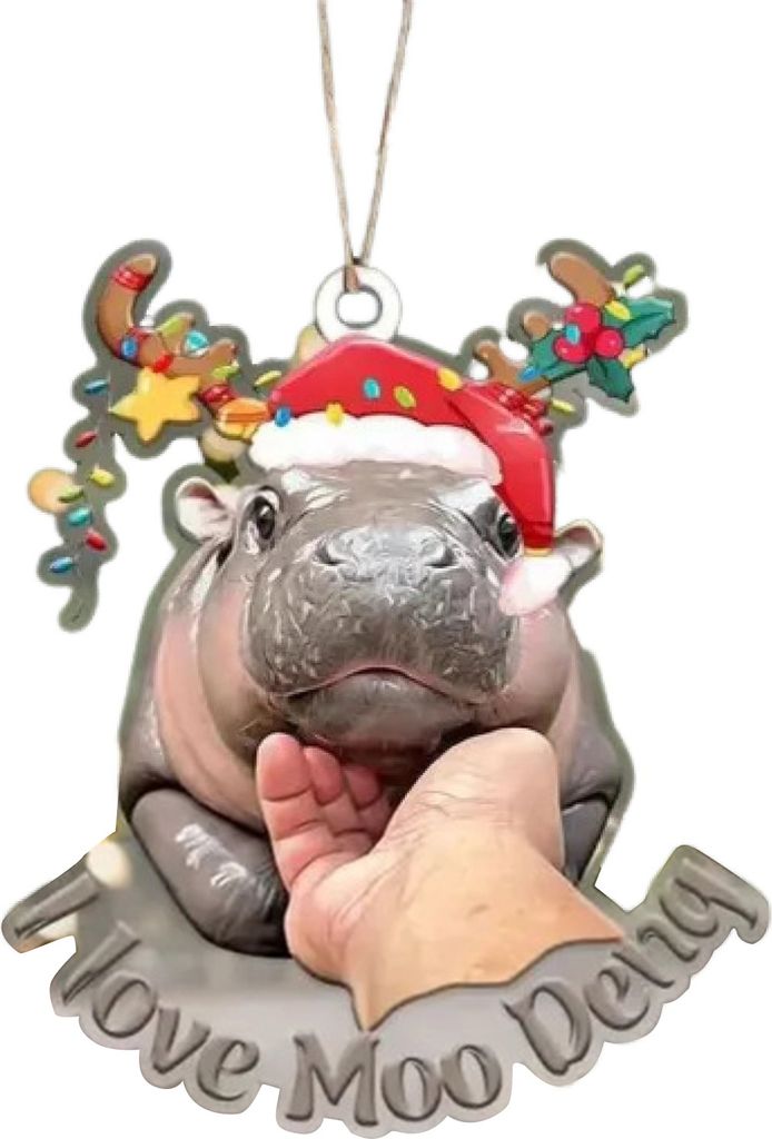Nilpferd-Anhänger, 2D, flaches Acryl-Nilpferd, hängendes Ornament, Cartoon-Nilpferd, Weihnachtsbaum-Anhänger für die Feiertags- und Heimdekorat...