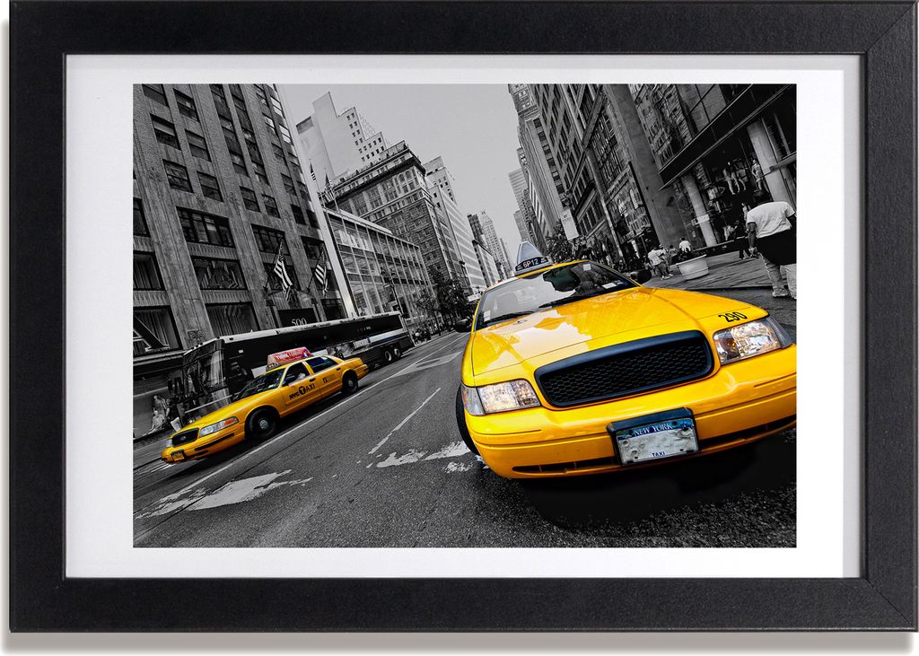 Bild 30x20 MDF-Rahmen, Wandkunst New Yorker Taxis