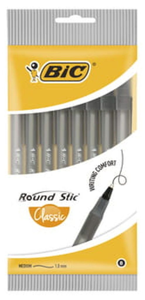 BiC Round Stic Classic Pouch Kugelschreiber Schwarz 8 Stück Produktbild 