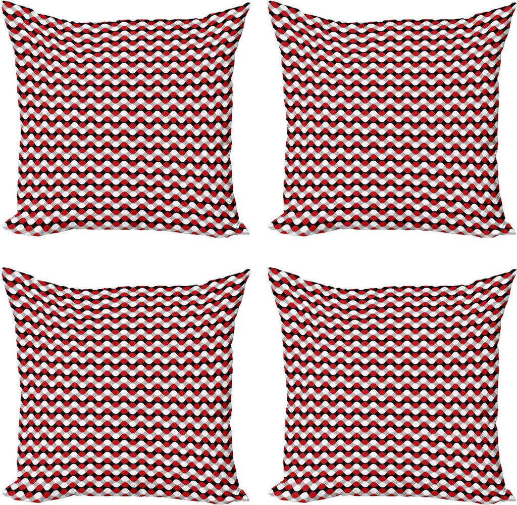 ABAKUHAUS Geometrisch Kissenbezug Set (4 Stück), Bicolor ovale Formen, Moderner Doppelseitiger Digitaldruck, 50 cm x 50 cm, Vermilion Grau Weiß