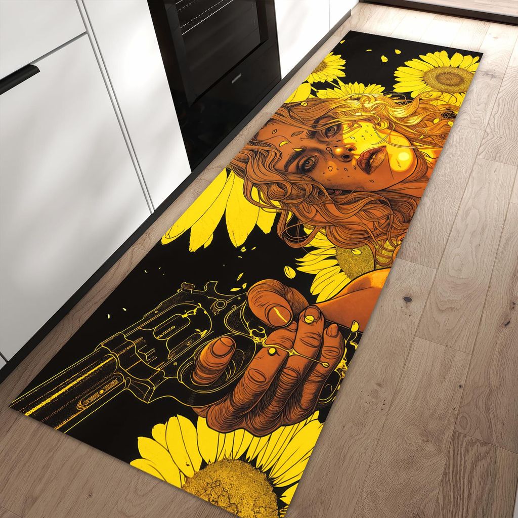 Küchenteppich 60x90cm rutschfest & abwischbar PVC Läufer - Sonnenblumenmädchen