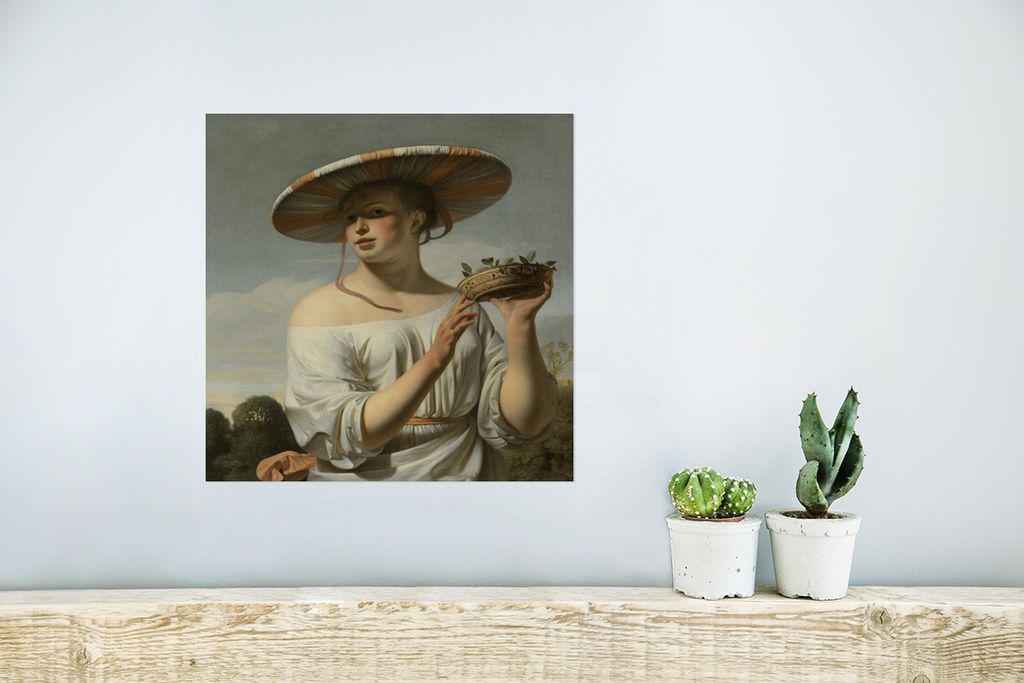 MuchoWow Poster Mädchen mit breitem Hut - Gemälde von Cäsar Boëtius van Everdingen 30x40 cm - Wandplakat - Poster Kinderzimmer