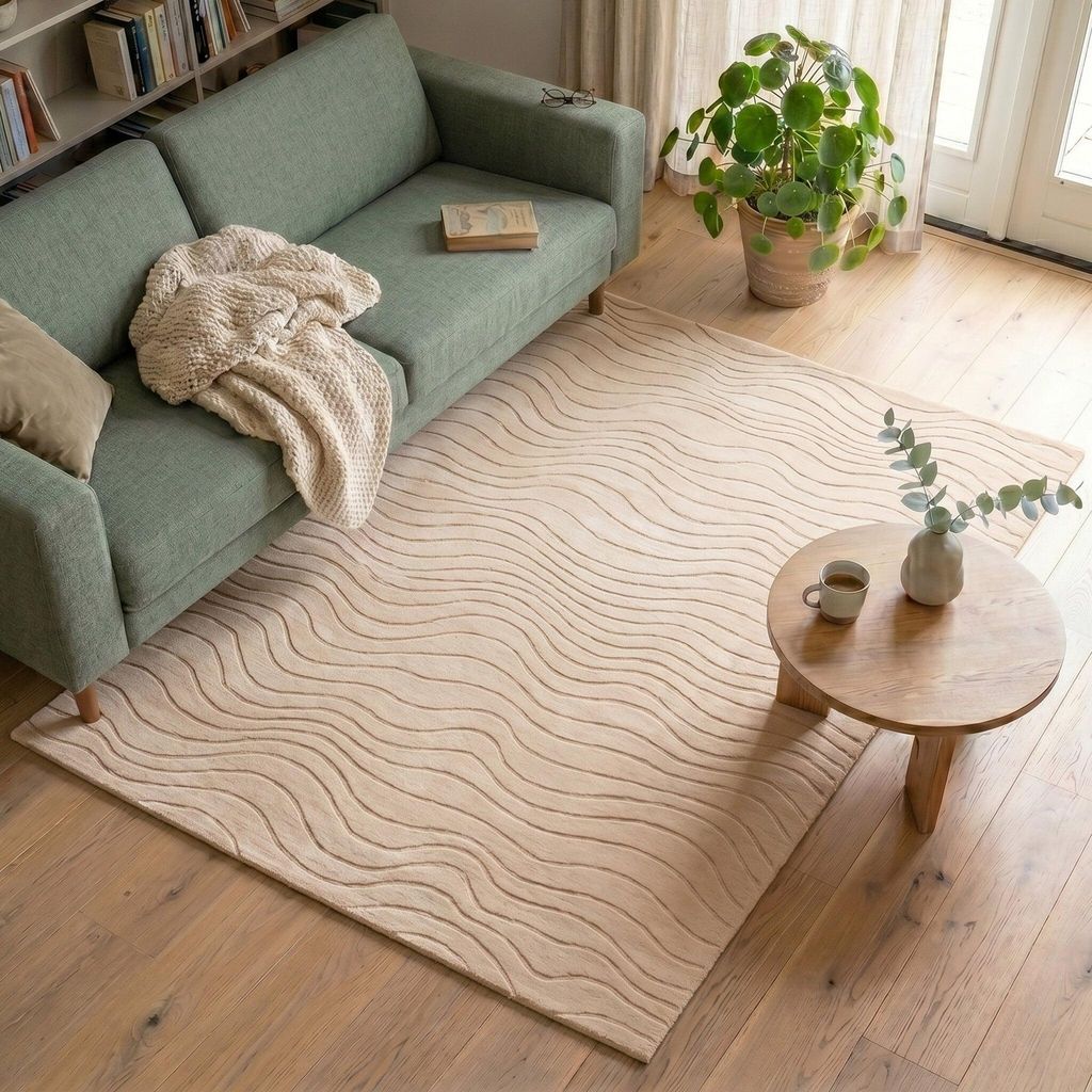 Volero - Teppich Wohnzimmer - Charm Waves Beige - 200x290 cm - Wohnzimmer, Esszimmer, Schlafzimmer - Modern, Skandinavisch