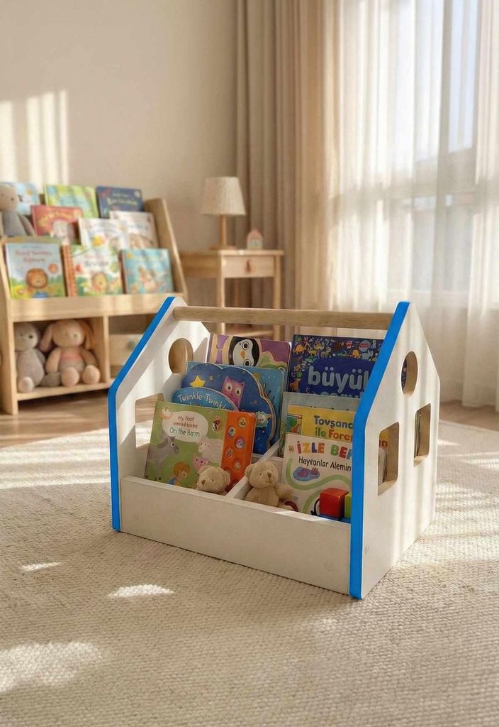 Skye Decor, Hochwertiger Buchwagen, Blau und Weiß, 50 x 40 x 32 cm | 100% melaminbeschichtete Spanplatte, 18 mm dick | Modernes Design für stilvo...