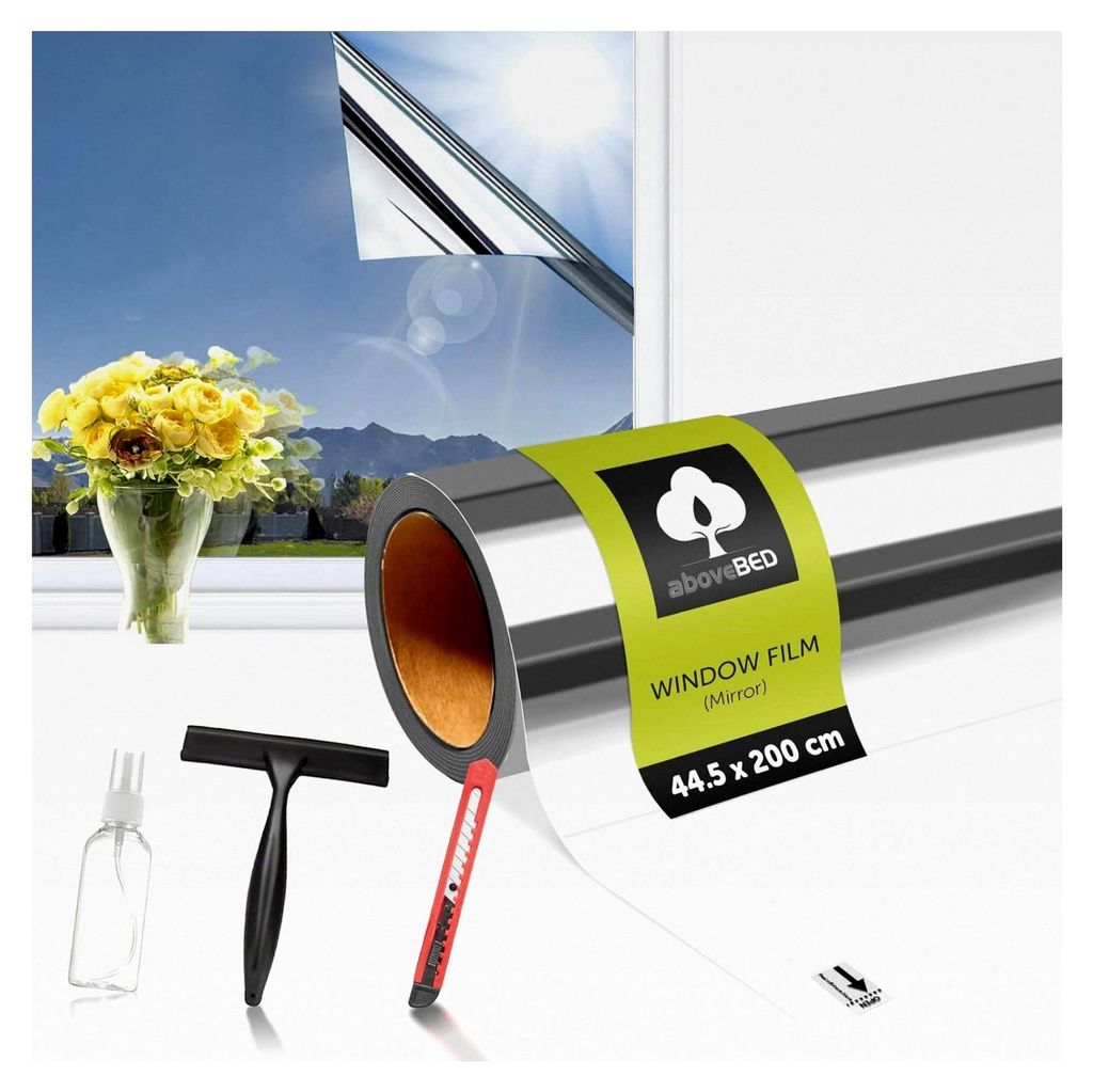 Spiegelfolie für Fenster Sichtschutz 44,5x200cm – Selbstklebende Fensterfolie für Innen & Außen, UV- und Hitzeschutz, Silber, geeignet für Sc...