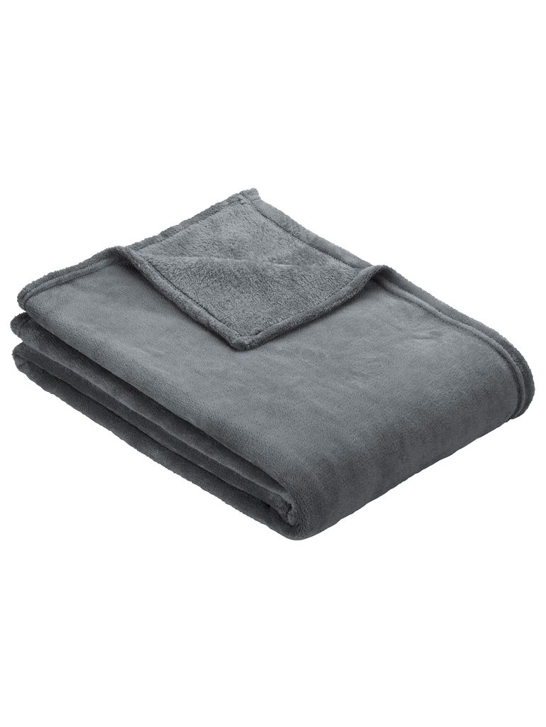 Ibena Kuscheldecke Olbia 150x200 cm - Fleecedecke anthrazit einfarbig, Sofadecke kuschelweich