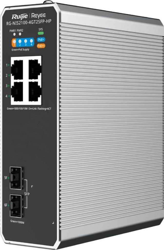 Switch Industrial Reyee PoE Managed Cloud Layer2 PoE+ 4x RJ45 Gigabit 2x SFP Gigabit