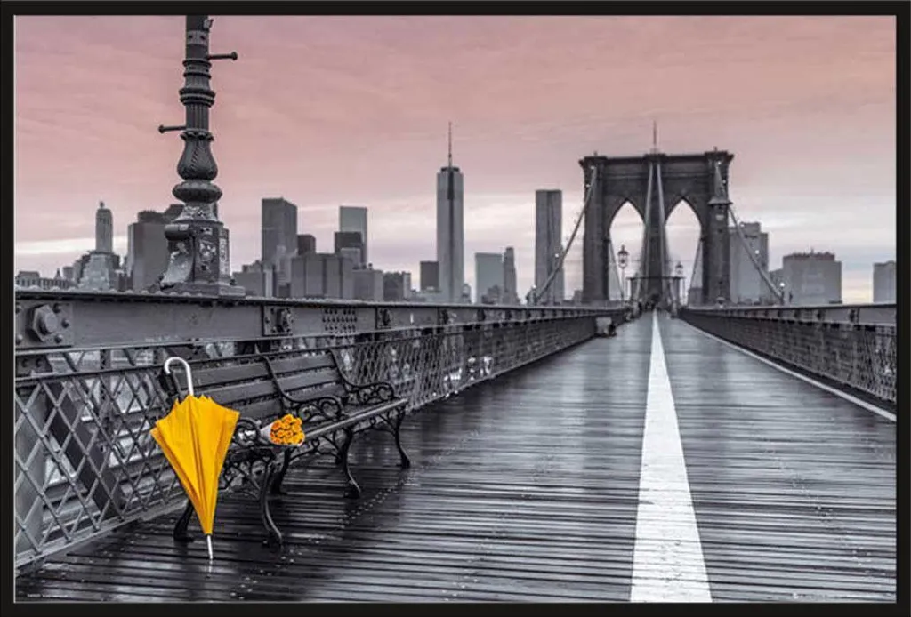 Affiche Brooklyn Bridge Umbrella Frank Assaf avec Cadre Shinsuke Maxi Noir