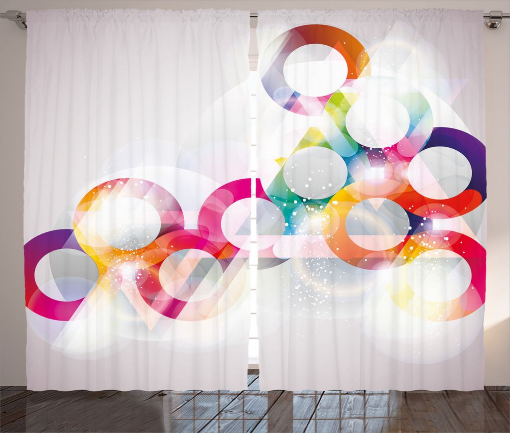 ABAKUHAUS Abstrakt Rustikaler Vorhang, Disc Formen Kreise, Wohnzimmer Universalband Gardinen mit Schlaufen und Haken, 280 x 245 cm, Violett orange