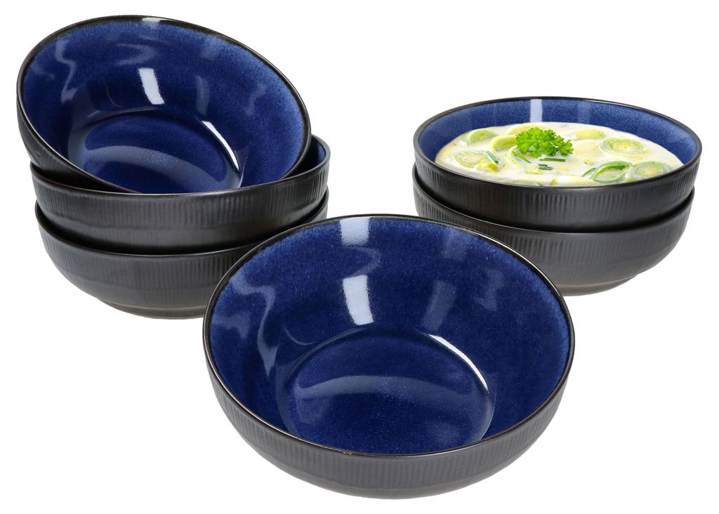 Reactive Glaze Navy Blue 6er Set Bowl-Schale 500ml Schüssel Produktbild 