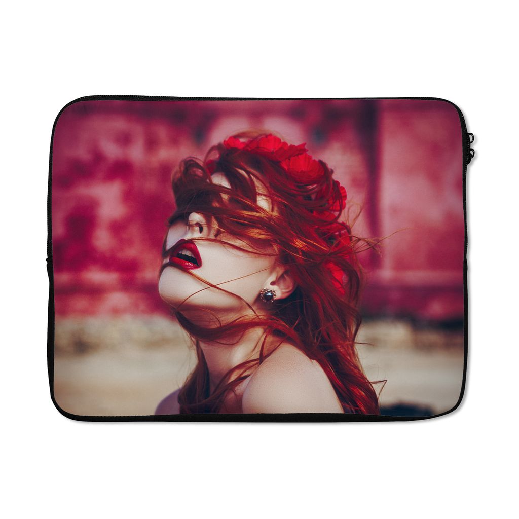 MuchoWow Laptop Hülle 15 Zoll Schloss - Rot - Frau - Porträt Laptoptasche - Laptoptasche - Sleeve - Rundum-Schutz