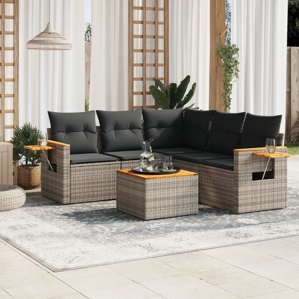 Maison Exclusive - 6-tlg. Garten-Sofagarnitur mit Kissen Grau Poly Rattan