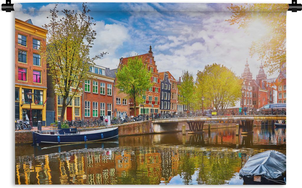 MuchoWow Wandteppich Wandbehang Kanal - Amsterdam - Frühling 60x40 cm Tapisserie Dekoration Wandtuch - Wanddekorationen