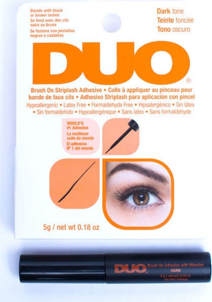 The image shows the packaging and the product for Ardell DUO Brush-On Striplash Adhesive in Dark Tone.