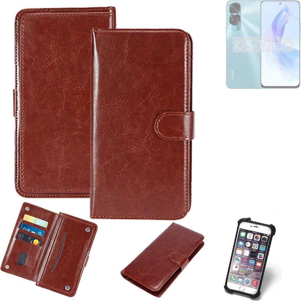 K-S-Trade 360° Hülle kompatibel mit Honor 90 Lite braun Kunstleder Case BookCase WalletCase Kunstlederederhülle Handyhülle, Rundumschutz Bumper