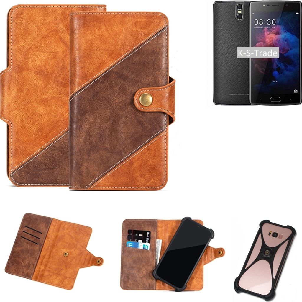 K-S-Trade Handy-Hülle Schutz-Hülle Bookstyle Case Wallet-Case kompatibel mit Doogee BL7000 Handy Cover Bumper Kantenschutz Smartphone dunkelbraun