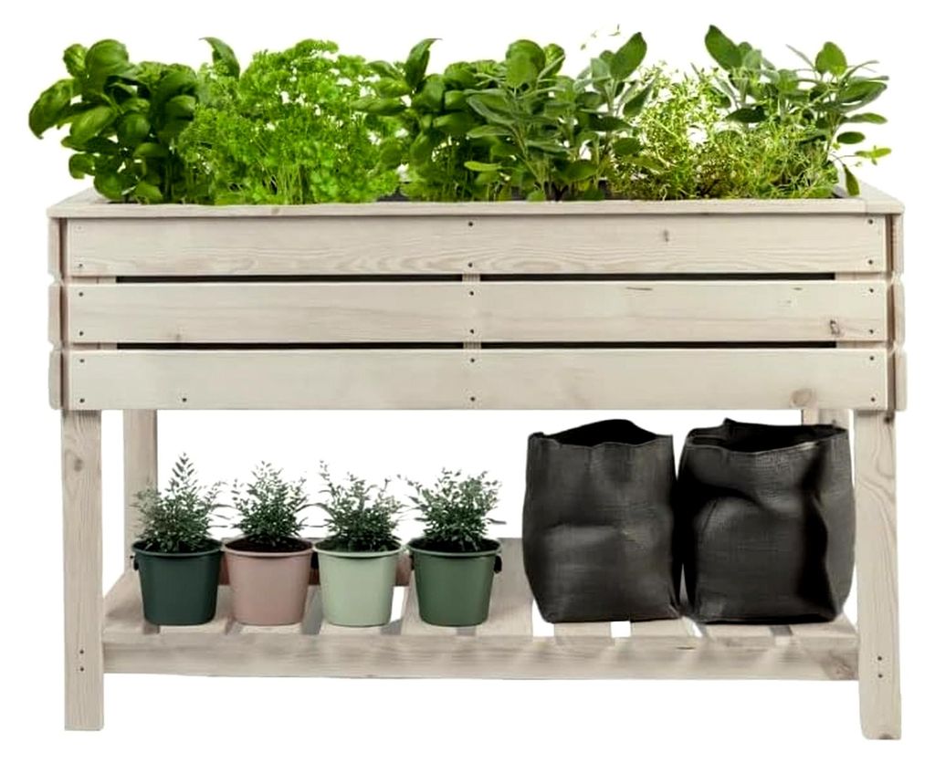 Hochbeet für den Balkon L 123x61x75 (BxTxH) aus natürlicher Kiefer, Blumenbeet aus Holz, wetterfest, für Innen- und Außenbereich, Kräuterbeet ...