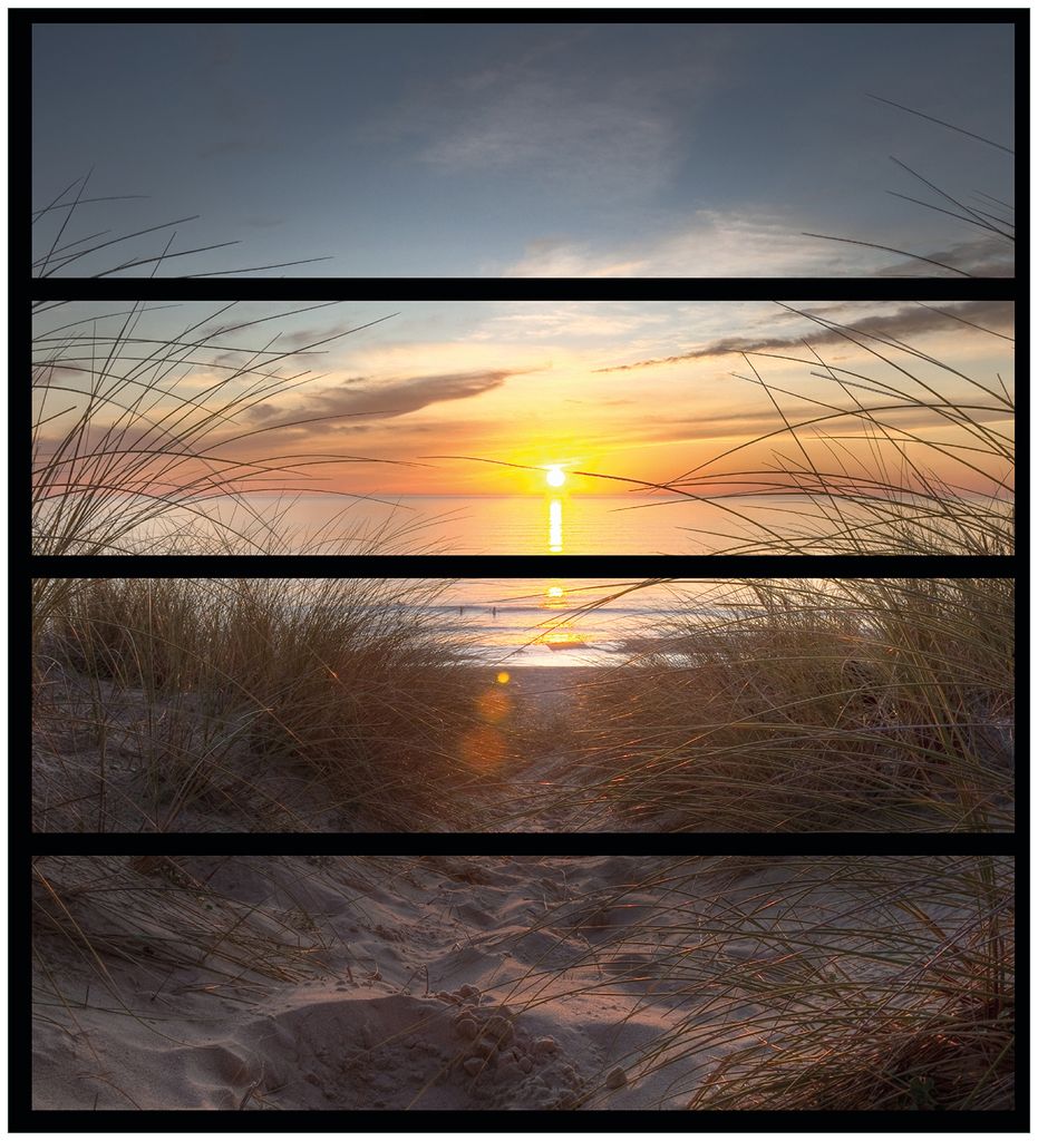 Wallario Möbelfolie / Aufkleber, geeignet für Ikea Malm Kommode mit 4 Schubfächern - Sonnenuntergang am Strand