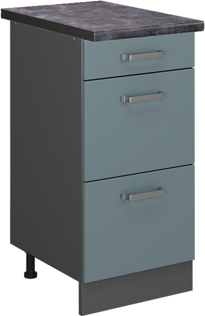 Küchenunterschrank Vicco R-Line Blau-Grau 40 cm mit Schubladen, AP Anthrazit, Model 45490