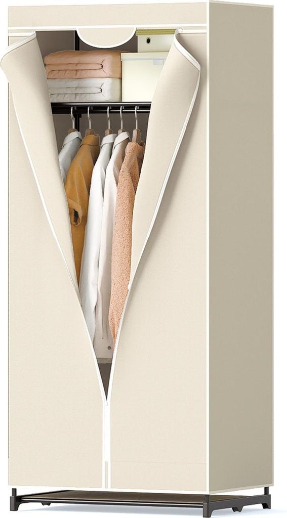 GOPLUS Kleiderschrank Stoff, Stoffkleiderschrank mit Kleiderstange & Reißverschluss, Stoffschrank klappbar für Schlafzimmer, 74 x 50 x 172 cm (Be...