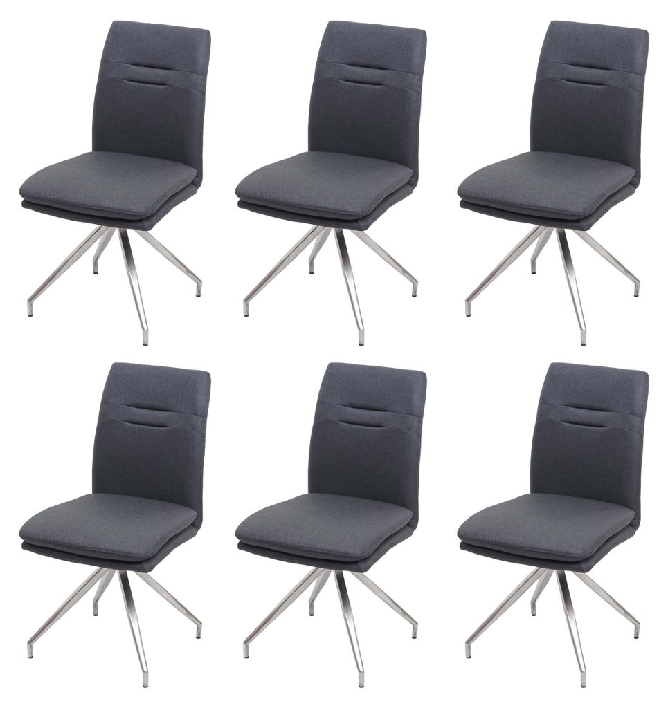 6er-Set Esszimmerstuhl | HxBxT 90x47x60cm | Sitzhöhe 49cm | Stoff/Textil Edelstahl gebürstet | Dunkelgrau | Küchenstuhl Lehnstuhl Stuhl