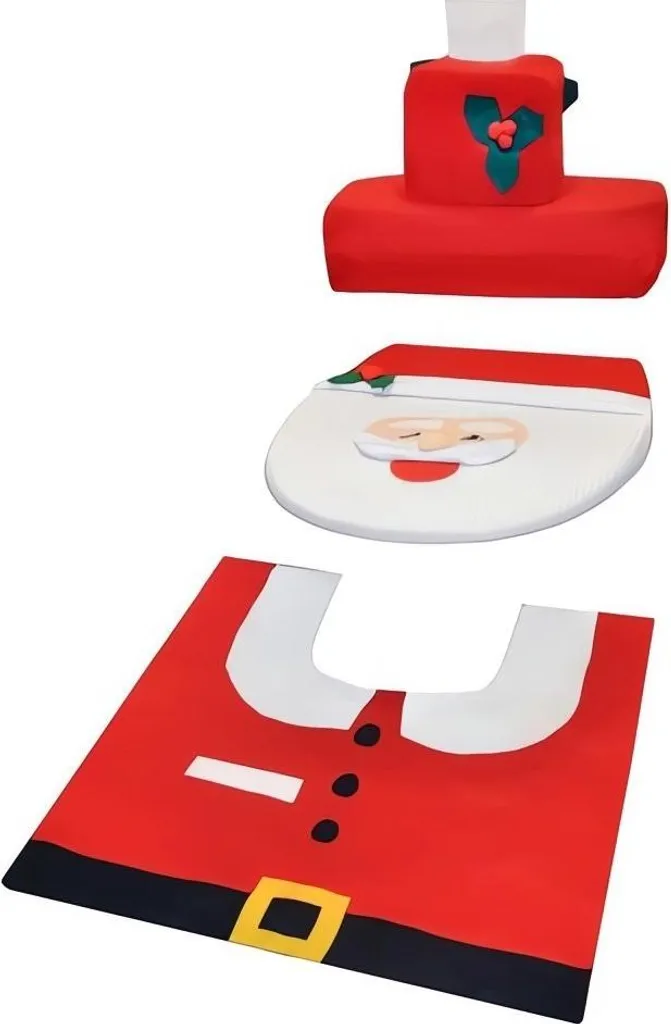 Copriwater Natalizio Babbo Natale | Set Bagno Completo Rosso e Bianco