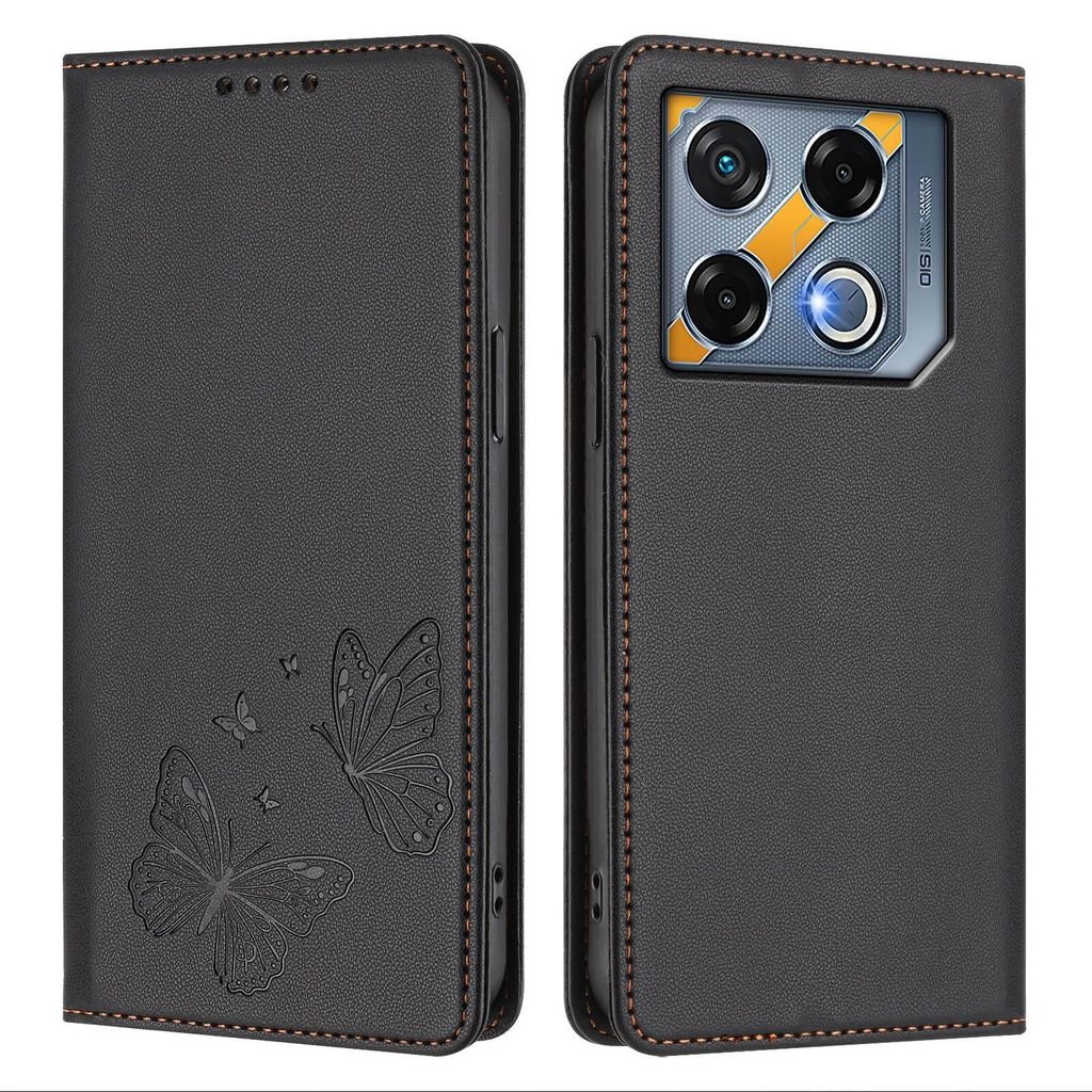Lederhülle für Infinix GT 20 Pro 5G, Schmetterling Prägung Leder Brieftasche Schutzhülle mit Ständer Schwarz