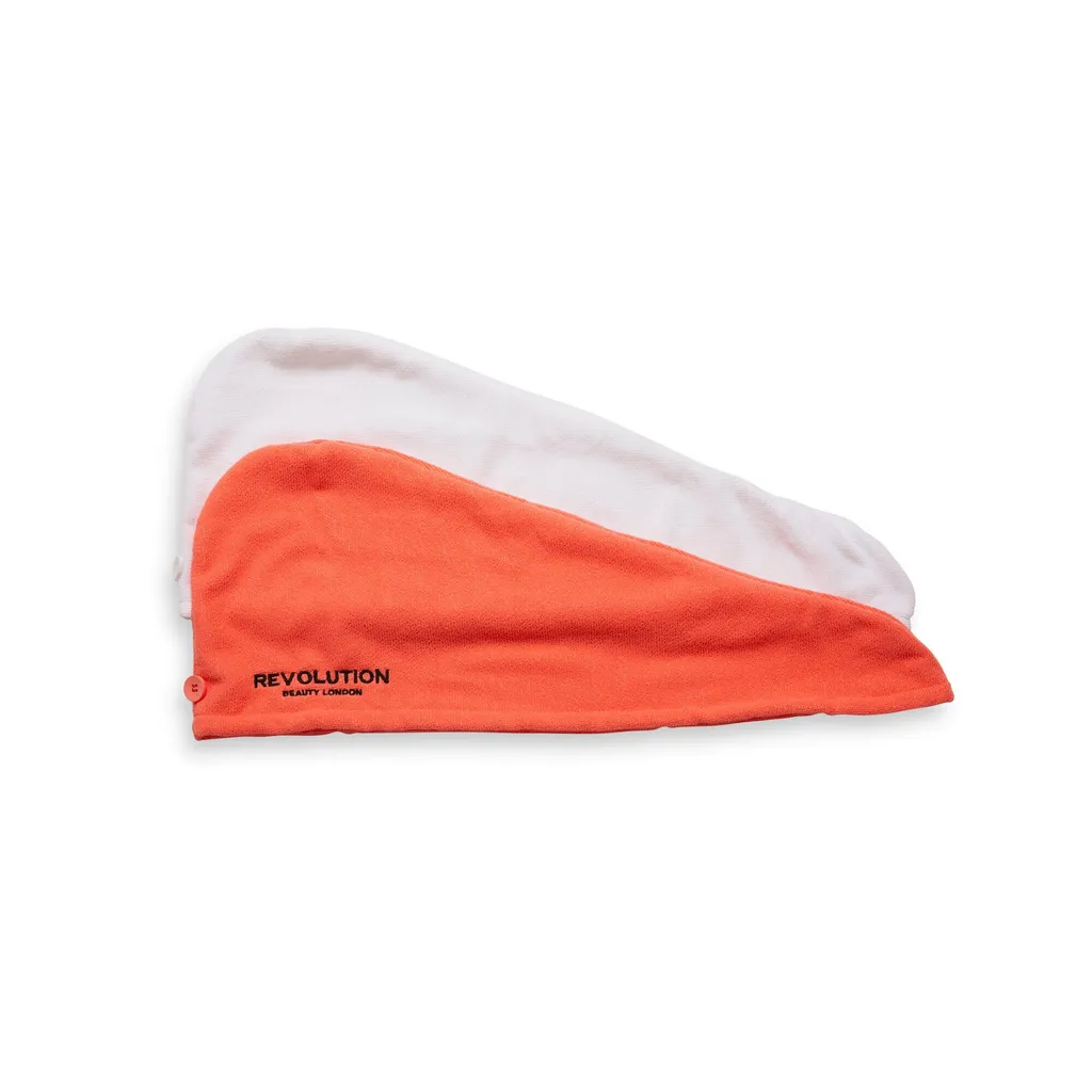 Turban élastique corail et blanc en microfibre pour cheveux délicats