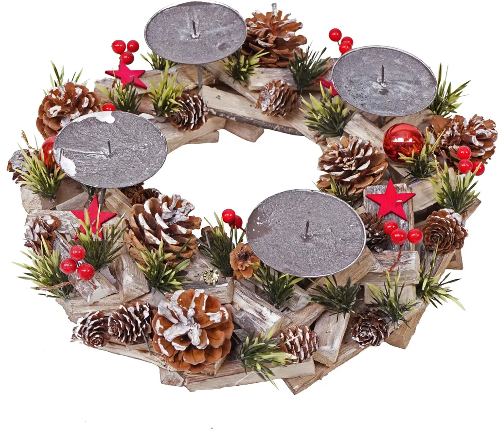 Couronne de l'Avent bois 33cm HWC-H50 : centre de table Noël sans épines