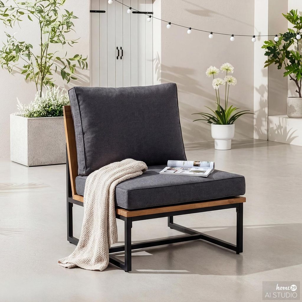 home24 Loungesessel - Polyester / Akazie Massiv - Grau / Produktbild 