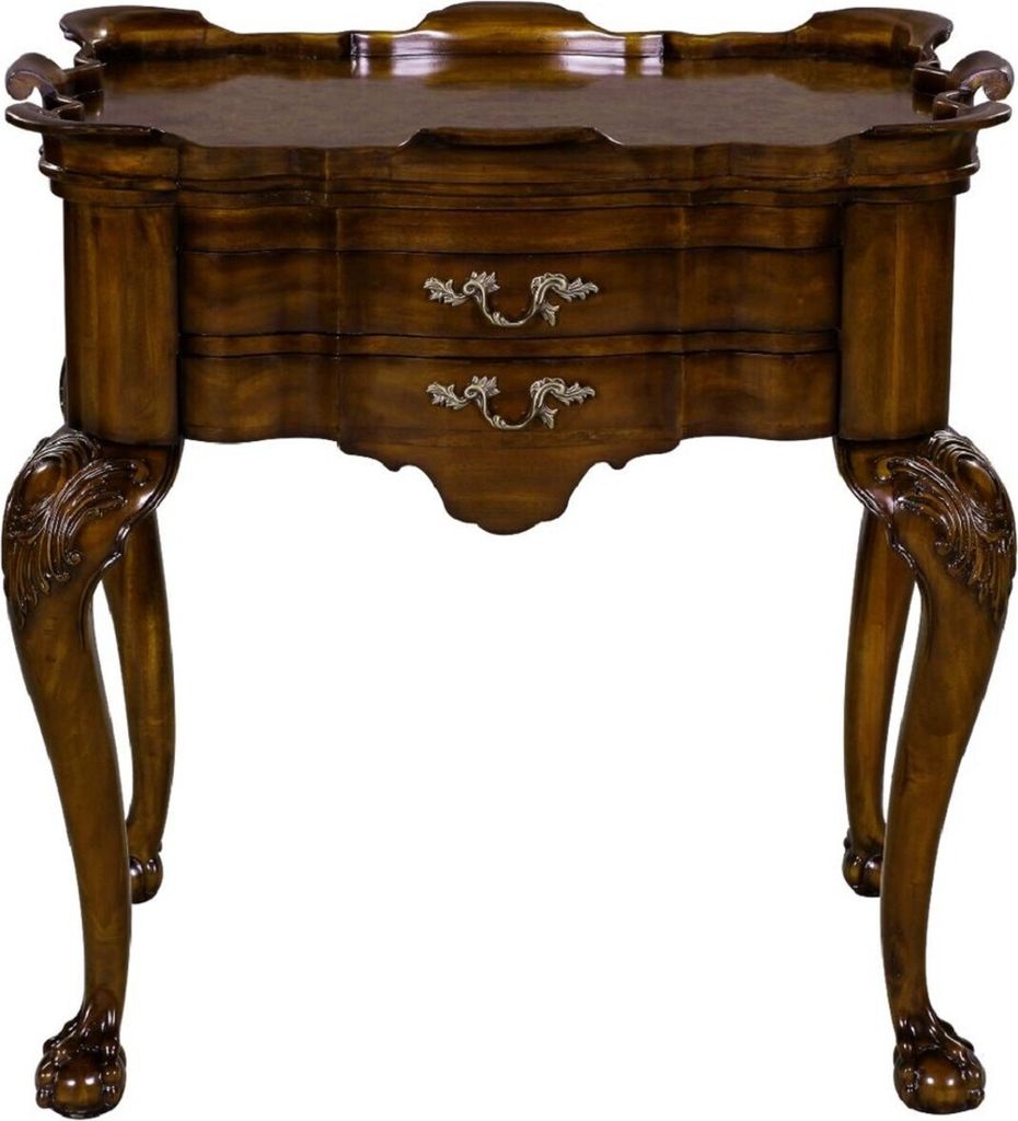 Casa Padrino Luxus Barock Beistelltisch mit 2 Schubladen und abnehmbarem Tablett Braun 82 x 62 x H. 80 cm - Eleganter Mahagoni Teetisch - Barock Wo...