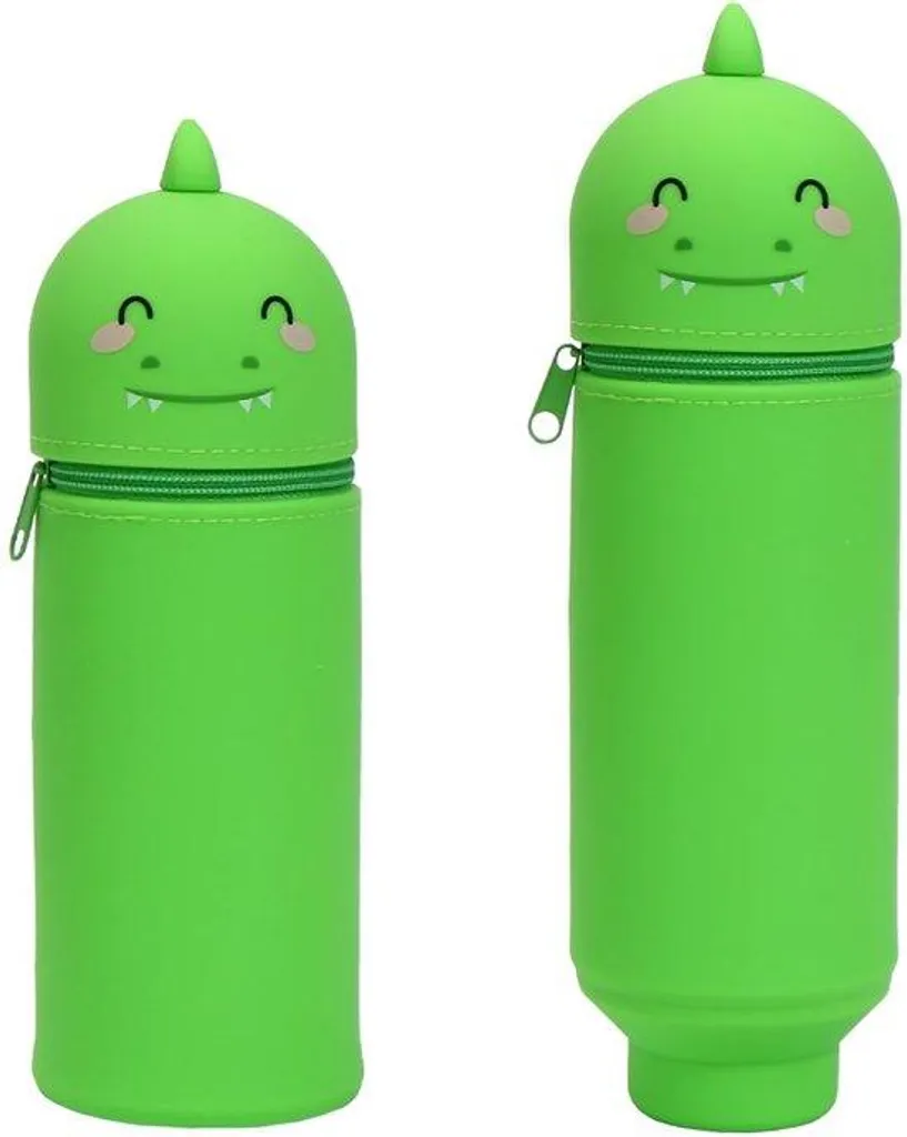 Trousse scolaire en silicone vert 2-en-1 de grande capacité unie