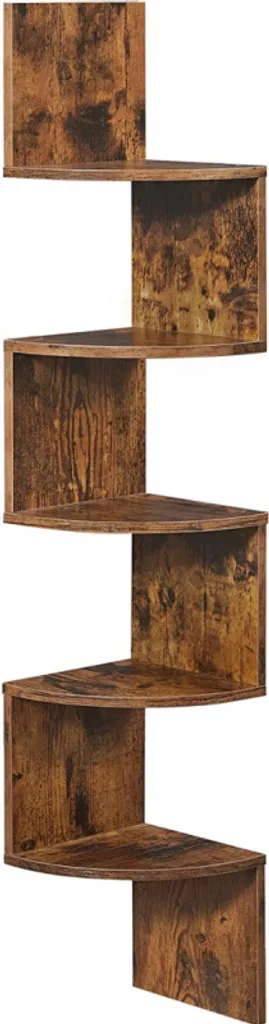 Rangement d'angle mural marron pour salon et bureau gain de place