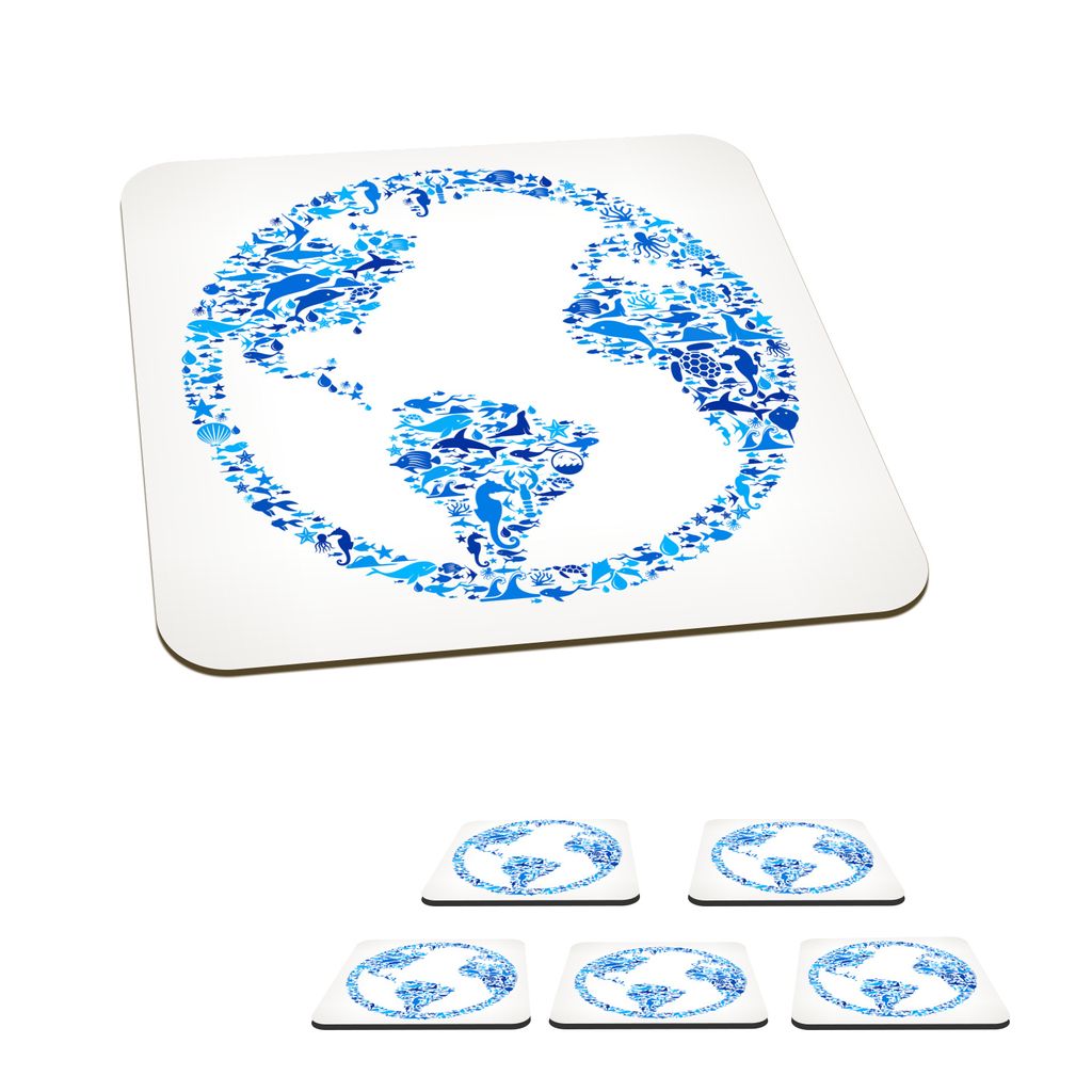 KitchenYeah Glasuntersetzer Quadratisch 6er Set Meerestiere - Design - Erde 10x10 cm Untersetzer für Gläser - Getränkeuntersetzer - Tischplatt...