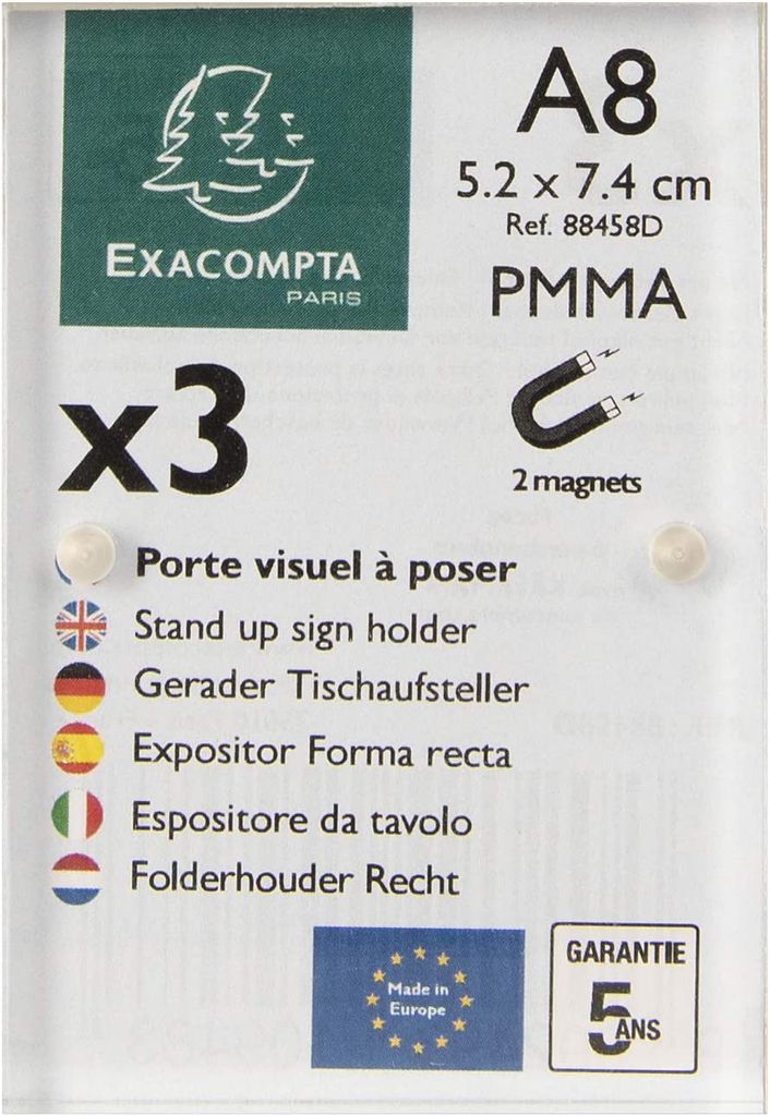 Exacompta 88458D 3er Pack Tischaufsteller mit Magnetverschluss DIN A8 Hochformat aus hochwertigem Acryl beidseitig verwendbar UV beständig Prospek...